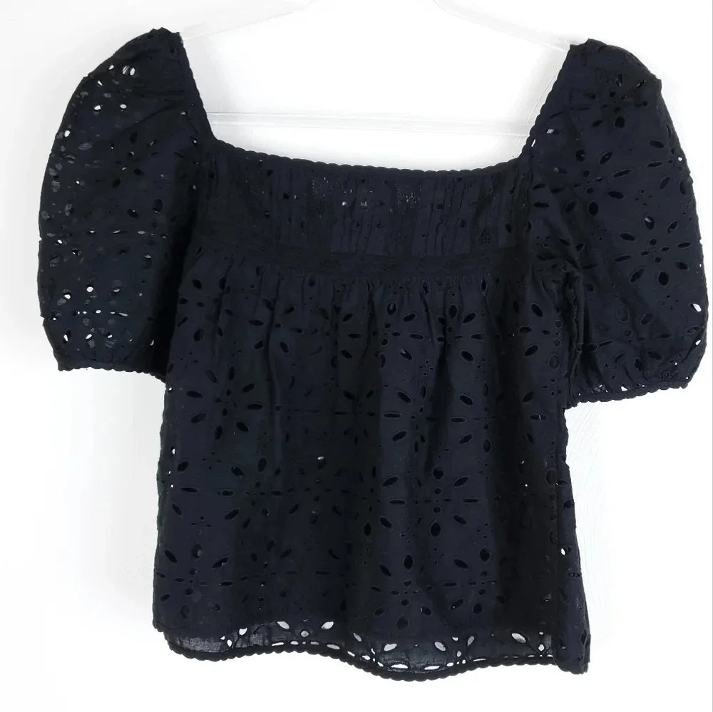 Wilfred Aritzia Patchouli Black Eyelet Blouse XS